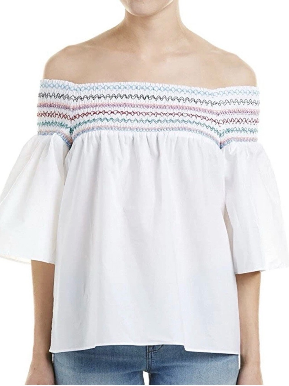 Parker Revolve Yasmin Off The Shoulder Top Embroidered Smocked Cotton XS 650